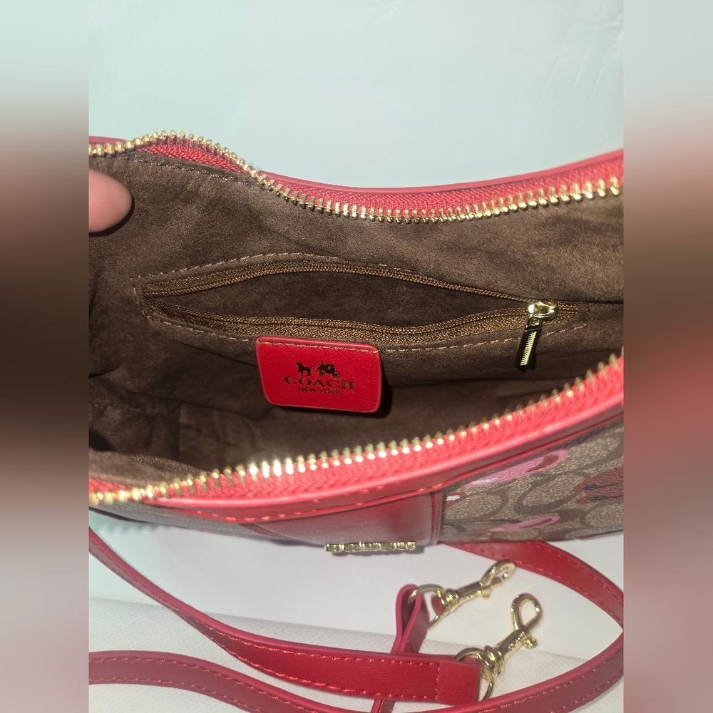 COACH Cherry-Print Signature Canvas Hobo Bag in Red - Picture 7 of 7